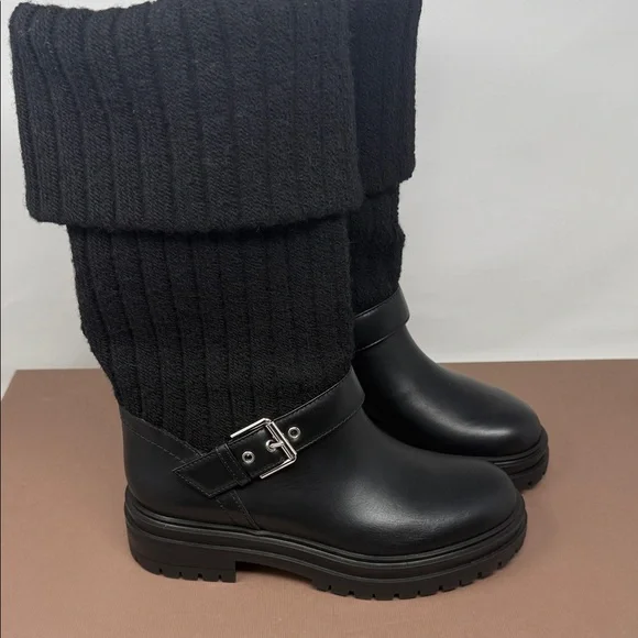 Gianvito Rossi Black Leather Knit Boots with Buckle - Picture 7 of 8